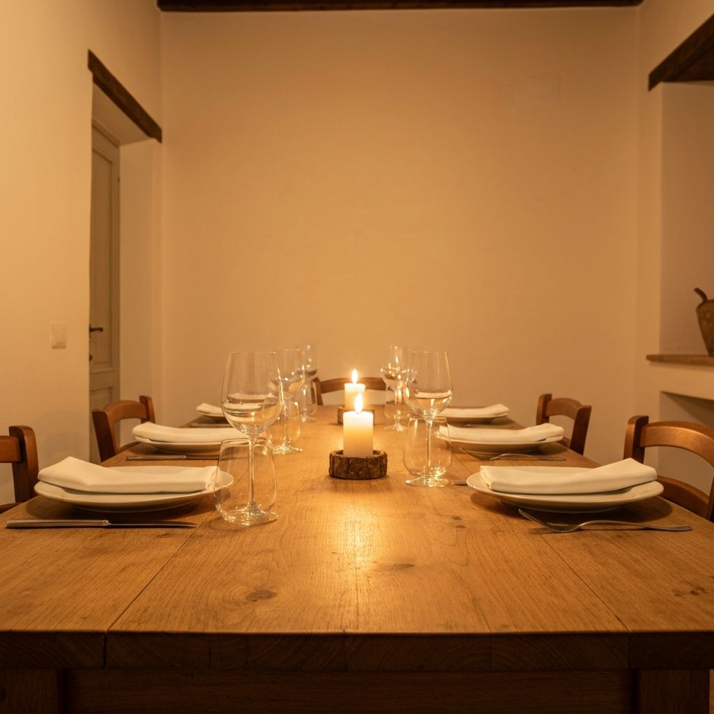 Tavolo apparecchiato in ambiente familiare